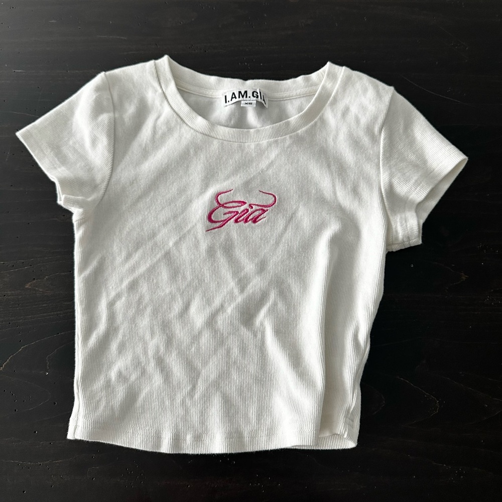 I am Gia white cropped baby tee shirt